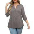 thumbnail image 2 of VERABENDI Women's Plus Size Tops 3/4 Sleeve Shirts Dressy Casual Metal Buckle V-Neck Tunic Blouses,M-4XL, 2 of 11
