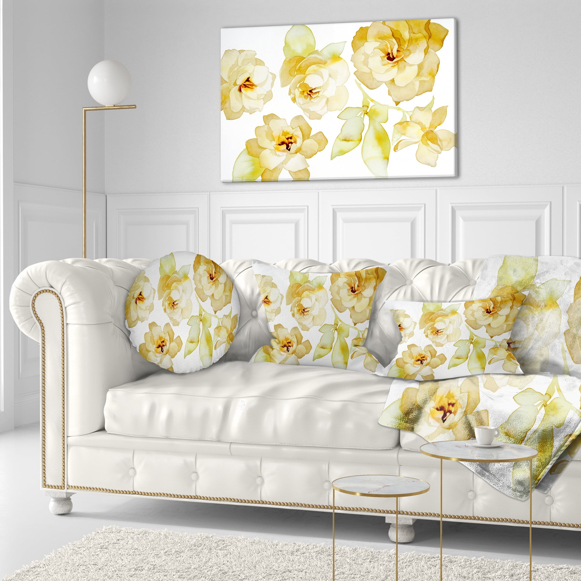 Designart Brown Flowers with White Shade - Floral Throw Pillow - 12x20