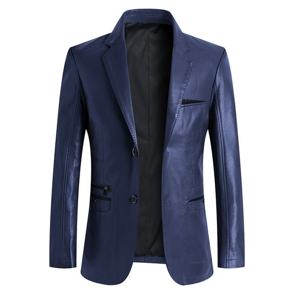 oqasdz Mens Blazer Lapel Long Sleeve Solid Color Leather Fashion Trend Casual Textured formal Business Coat Top,Size 4X