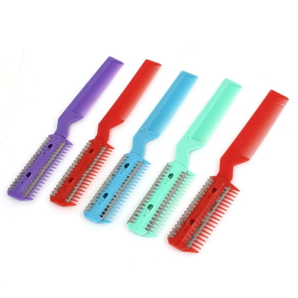 5 Pcs Assorted Color Plastic Double End Razor Blade Hair Cutter Comb Trimmer Tool