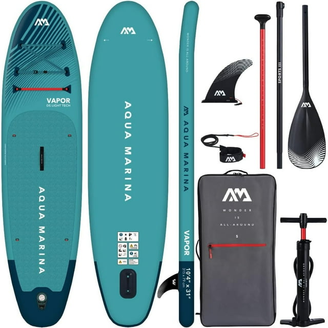 Aqua Marina Vapor Stable Inflatable Paddle Board & Pump Paddle Backpack Leash, Light Blue