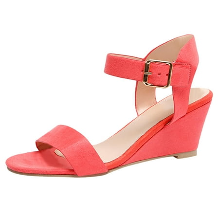 

Platform Sandals Women Fashion Solid Wedges Heel Buckle Strap Roman Shoes Red 40