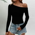thumbnail image 2 of BLVB Women's off Shoulder Tops Dressy Long Sleeve Asymmetrical Slim Fit Going out Fall Blouse Trendy Shirts Clothes, 2 of 4