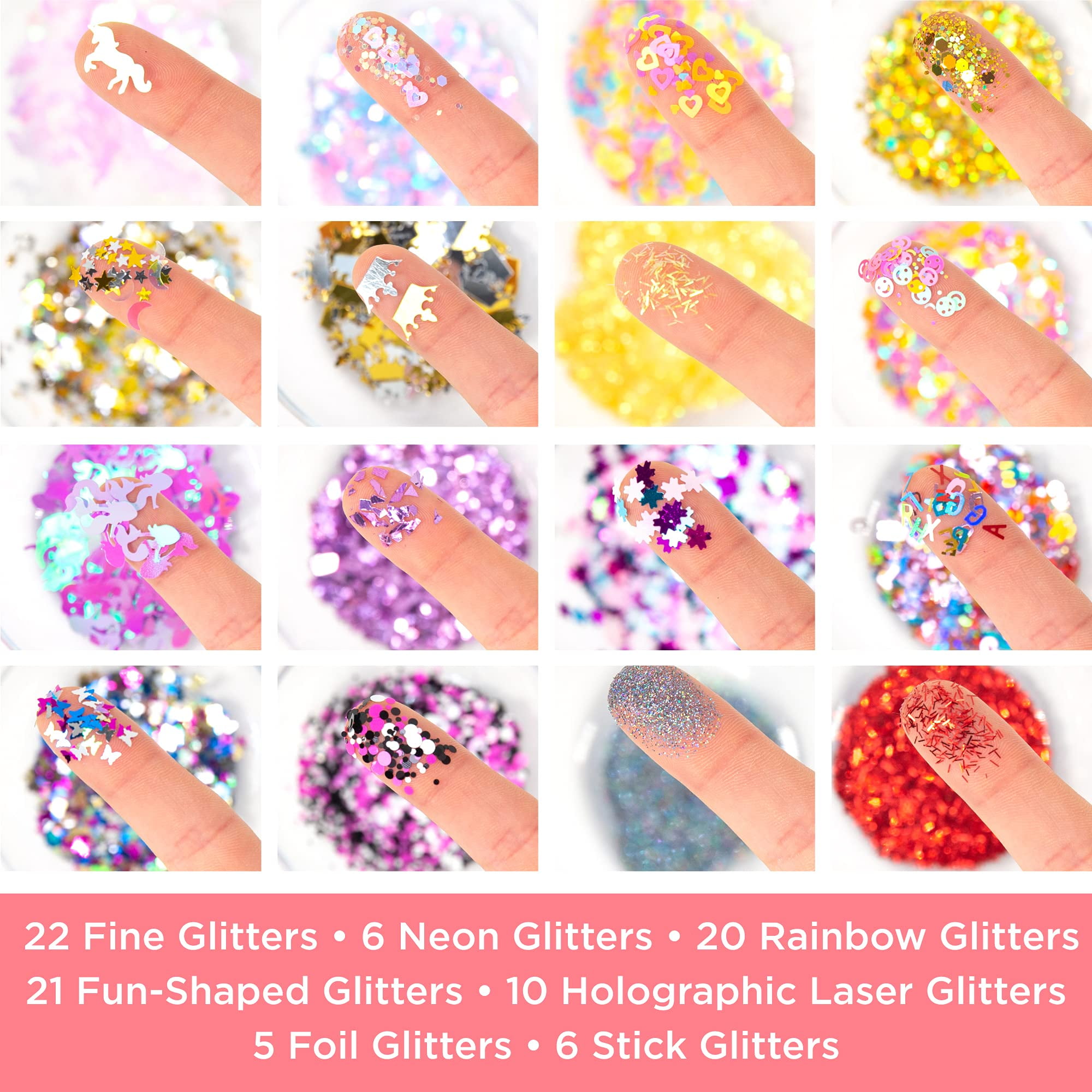 Horizon Group USA Assorted Glitter 90 Pack, Includes Fine, Neon Glitter, Shapes, Foil Glitter & More, Great For Resin Projects, Group Arts and Crafts, DIY Projects, Back to School Supplies & Art Class Glitter 90-Pack