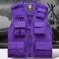 thumbnail image 2 of XUNKUSGA Mens Vest Utility Casual Sleeveless V Neck Fishing Vests for Men Classic Soild Color Travel Hunting Camping Outerwear with Multi Pockets,2XL,Purple, 2 of 6