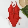 thumbnail image 6 of Sexy Lace Up 1 Piece Swimsuit Deep V Neck Bathing Suits Red Womens Swimsuits, 6 of 9