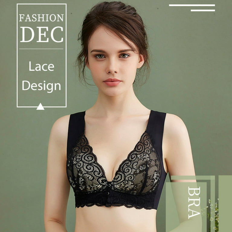Lace Bralette Women Lace Bralette Padded Bras Bandeau with Straps Bras for  Women Girls Front Closure Wireless Bra Beige at  Women's Clothing  store