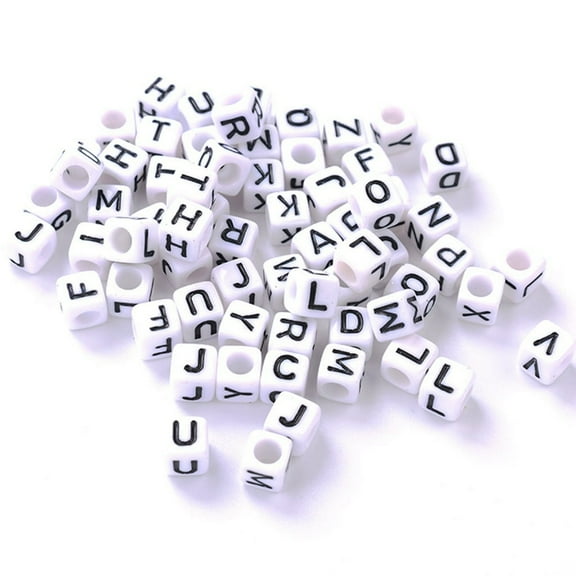 EIMELI 100pcs Letter Alphabet Beads 4mm Square White Acrylic Beads DIY Jewelry Accessories