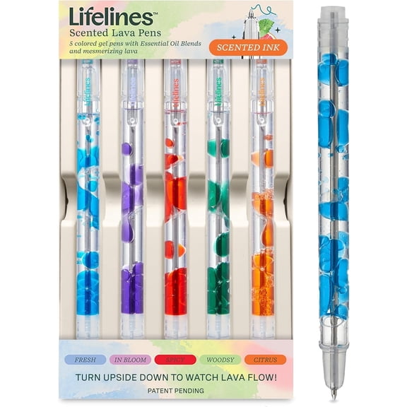 Lifelines Multi-Color Scented Lava Gel Pen Set, 0.5mm Colored Gel Pens Infused with Scented Essential Oil Blends, 5 Pack