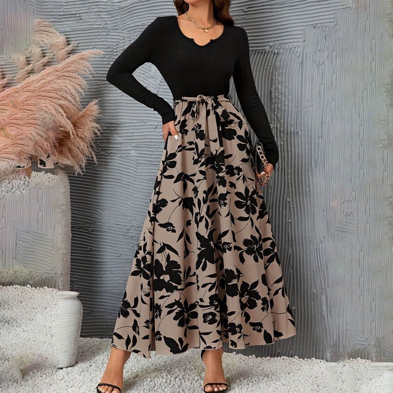 Enjoytime Womens Dresses Vintage Print High Waist Long Sleeve Long Dress Elegant Crewneck Fashion Party Dresses Multicolor XL - Walmart.com Enjoytime Womens Dresses Vintage Print High Waist Long Sleeve Long Dress Elegant Crewneck Fashion Party Dresses Multicolor XL - Walmart.com
