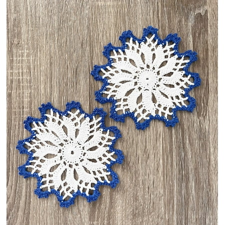 

Fennco Styles Handmade Crochet Cotton Whirlwind Two-Tone Doily 6 Round 2-Piece - Royal Blue Drink Coaster for Everyday Use Holiday Farmhouse Décor Cocktail Tea Party Special Occasion