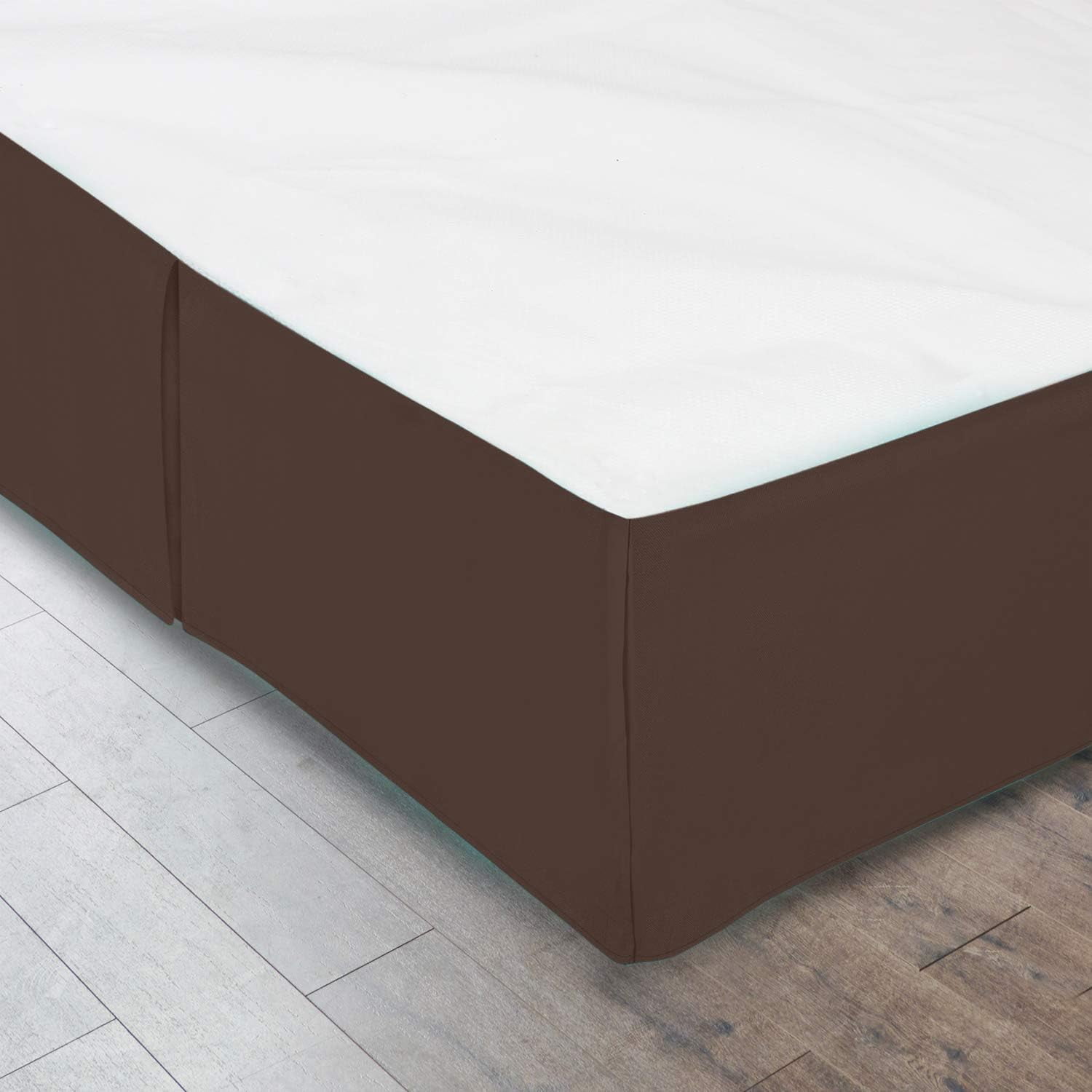 California King Size Pleated Bed Skirt, Choclate Brown, 10 Inch Drop, 120 GSM Microfiber, Wrinkle-Free, Fade Resistant, Easy Fit Box Spring Cover