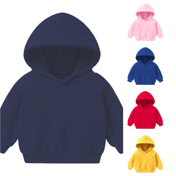 Rggeeun Baby Girls Pullover Solid Color Hoodie Long Sleeve Hooded Loose Soft Casual for Fall Vacation Lovely Tops,Blue,12-18 Months