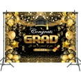 thumbnail image 2 of 8 x 6 ft Congrats Graduation Backdrop Black Gold Glitter Balloons Celebrating Class of 2025 Party Background Graduate Party Ceremony Portrait Deocrations Props Banner, 2 of 5