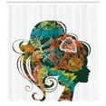 thumbnail image 3 of Feminine Shower Curtain, Beautiful Woman Silhouette Side Portrait with Autumn Leaves on Her Hair as Bun, Fabric Bathroom Set with Hooks, 69W X 84L Inches Extra Long, Multicolor, by Ambesonne, 3 of 3