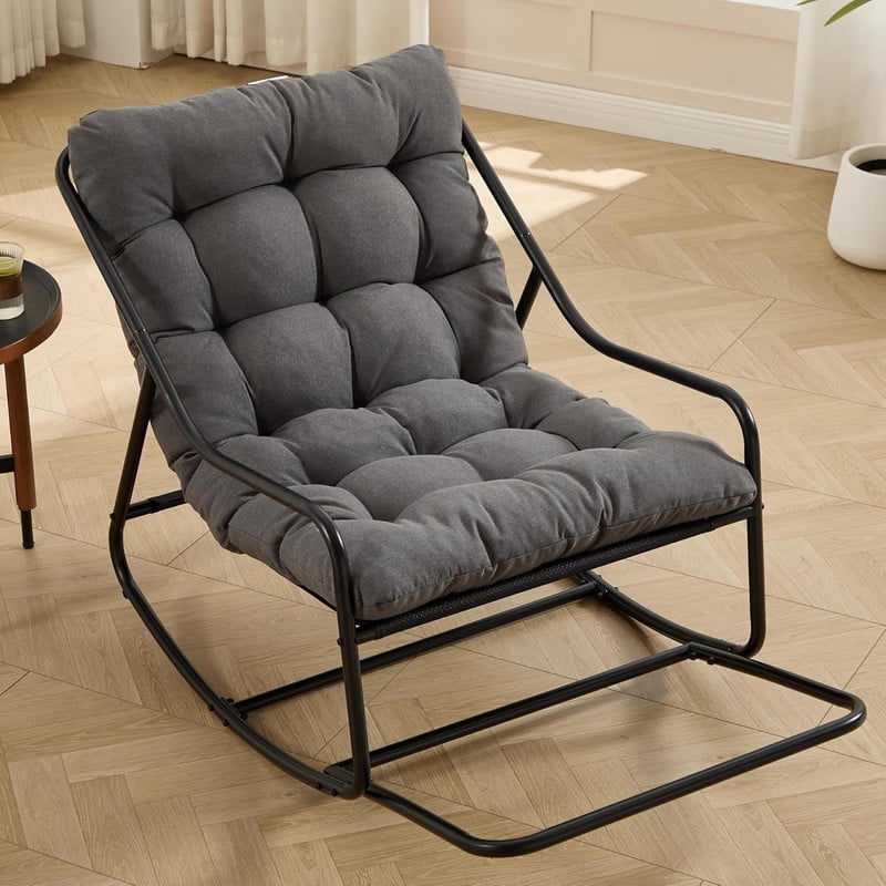 Outdoor Rocking Chair, Papasan Rocking Chair with Metal Frame, Comfy Rocker Lounge Chair for Living Room Porch Patio Garden