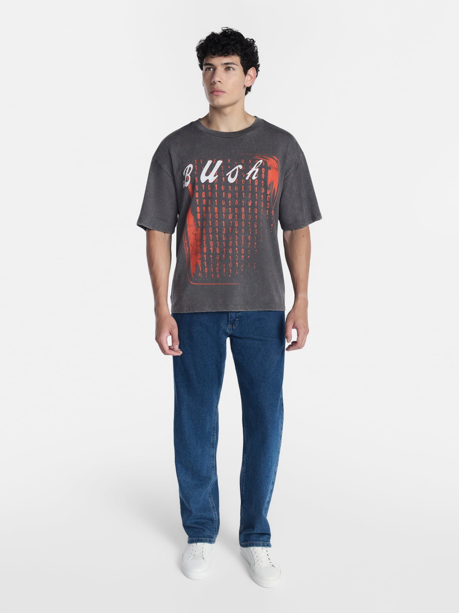Bush Men's Mineral Wash Boxy Fit Front and Back Graphic Tee Shirt, Sizes XS-4XLT