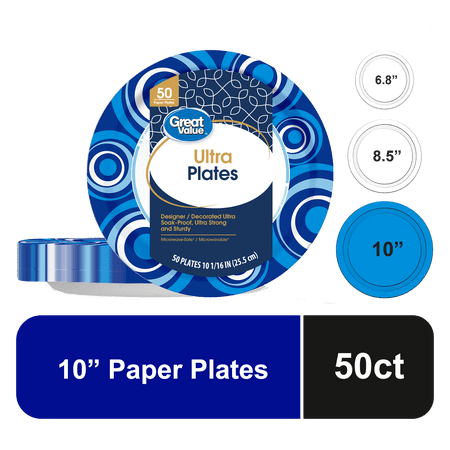 Great Value Ultra Paper Plates, 10 in, 50 Count