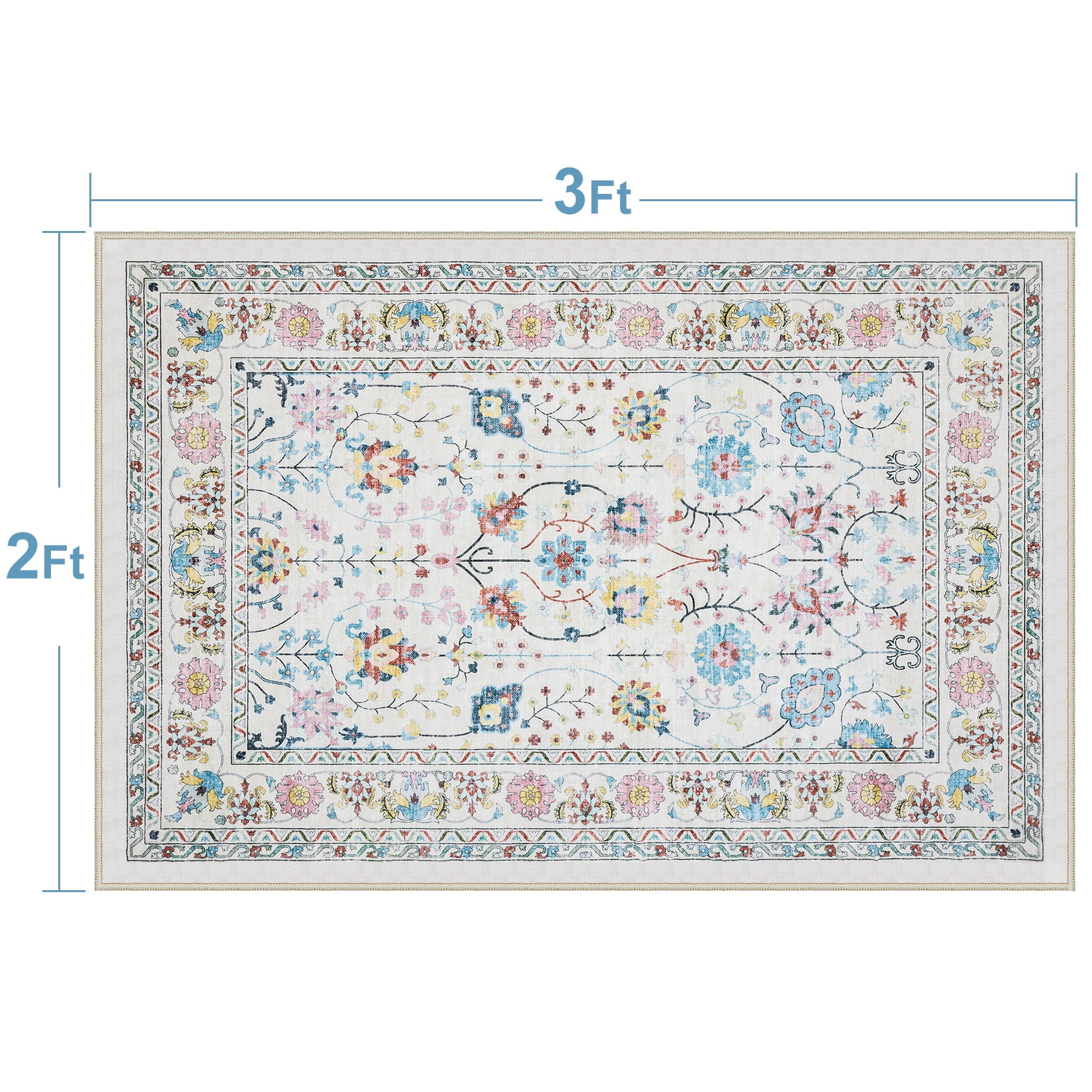 Toyoso 2x3 Area Rug Living Room Rugs - Machine Washable Traditional Floral Rug Non-Slip Classic Farmhouse Entryway Mat for Indoor Front Door, Kitchen, and Home Décor – Beige