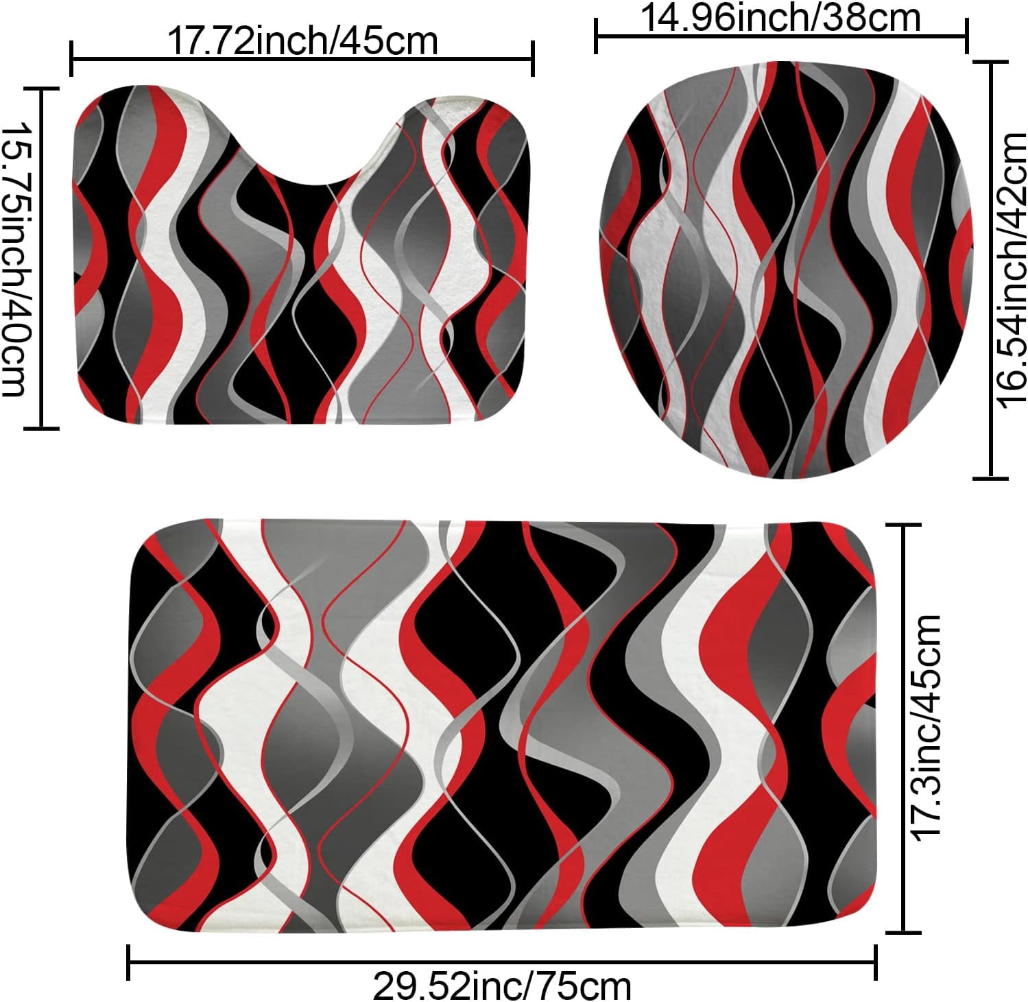 4Pcs Pink Shower Curtain Sets with Non-Slip Rugs, Toilet Lid Cover and Bath Mat, Black and Gray Bathroom Decor Set Accessories Fabric Waterproof Shower Curtains with 12 Hooks, 72 x 76 Inch