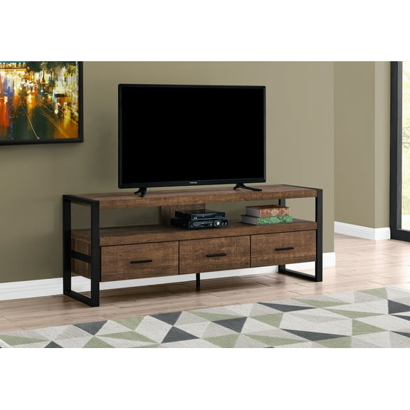 Knubmt Console Media Entertainment Center for TVs up to 60 Inch, Wood TV Cabinet with Drawers and Open Shelf, Tv Stand for Living Room, Bedroom, Brown