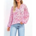 thumbnail image 3 of FreshPretty Women Casual Boho Blouse Dressy Floral Puff Long Sleeve Shirts V Neck Lightweight Chiffon Summer Fall Tops, 3 of 8