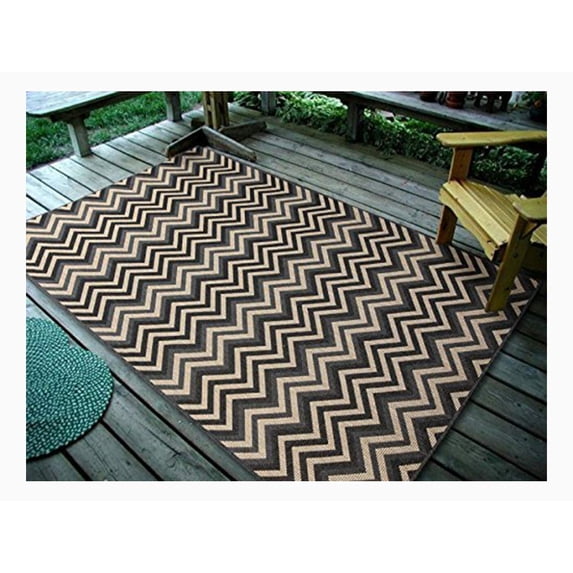 3'3" x 5' Geometric Zigzag, Charcoal Indoor & Outdoor Rug - 1112
