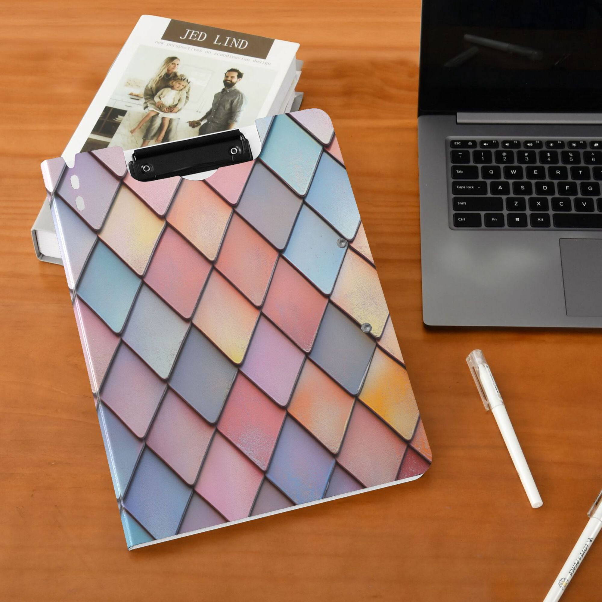 FORMRS A4 Clipboard Folder with Pen Holder Horizontal Foldable School Office Binder, Pink Shimmering Pattern