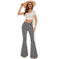 thumbnail image 5 of Zhangyan Bell Bottom Jeans for Women High Waisted Stretch Plaid Flare Jeans Slimming Denim Wide Leg Bootcut Pants(Black and White Checkered,16), 5 of 7