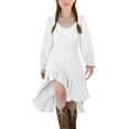 thumbnail image 2 of ATOGUTA Girls Fall Dress Long Sleeve Crew Neck Casual Holiday High Low Hem Dresses Size 5T-14, White, 2 of 5