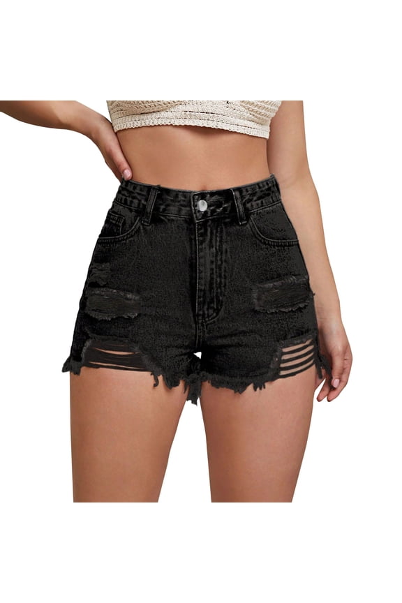 Denim Shorts Women, Women's Ripped Pocket Jeans with Rolled Edge Casual Shorts Womens Shorts Grey L