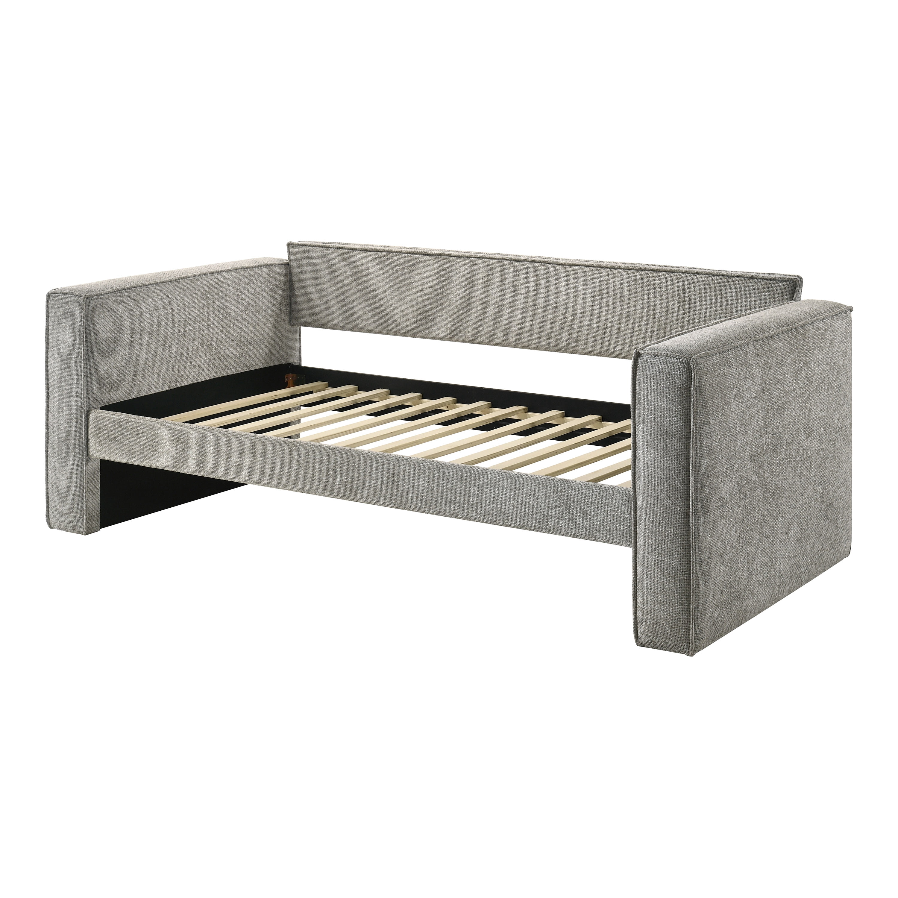 Furniture of America Hearth Fully Fabric Upholstered Square Arm Twin Daybed with Trundle, Slate Gray