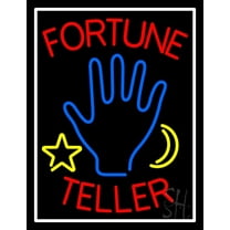 Red Fortune Teller With Logo And White Border LED Neon Sign 19" Tall x 15" Wide - inches Black Square Cut Acrylic Backing, with Dimmer - Bright and Premium built indoor LED Neon Sign for Storefront.