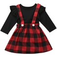 thumbnail image 1 of Camiseta de manga larga para niños y niñas pequeñas con tirantes a cuadros rojos, vestido general, trajes de Navidad Xemadio CJWUS-2165, 1 of 7