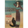 Fashionable Woman with Cat on Beach Stretched Canvas Print Wall