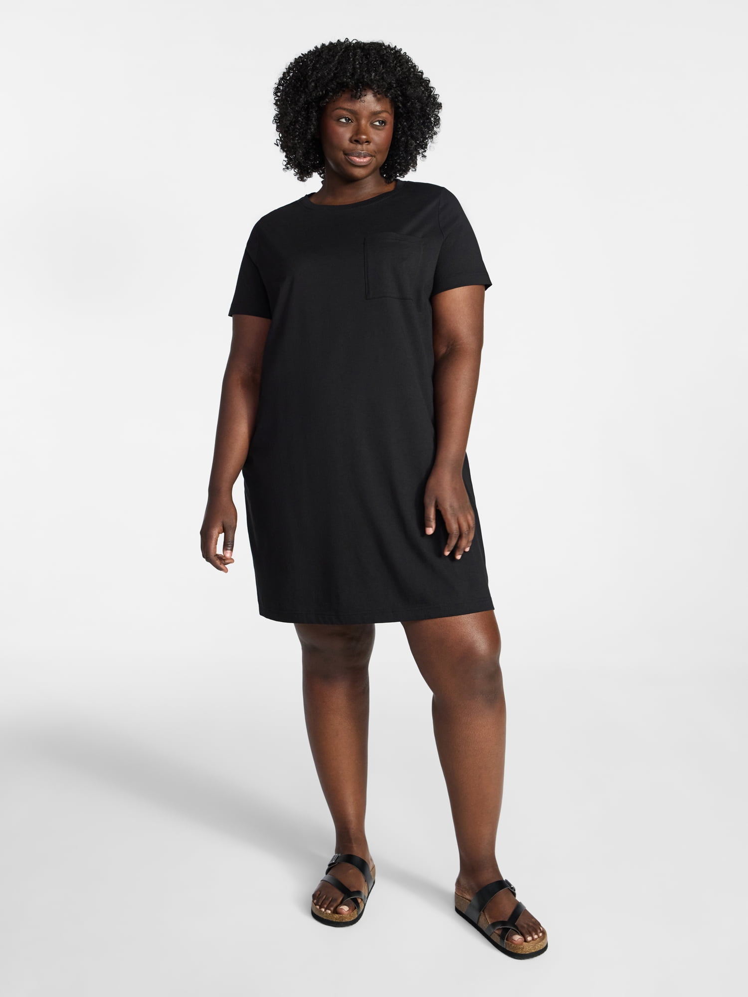 Terra & Sky Women's Plus Size Pocket T-Shirt Dress with Short Sleeves, Sizes 0X-5X