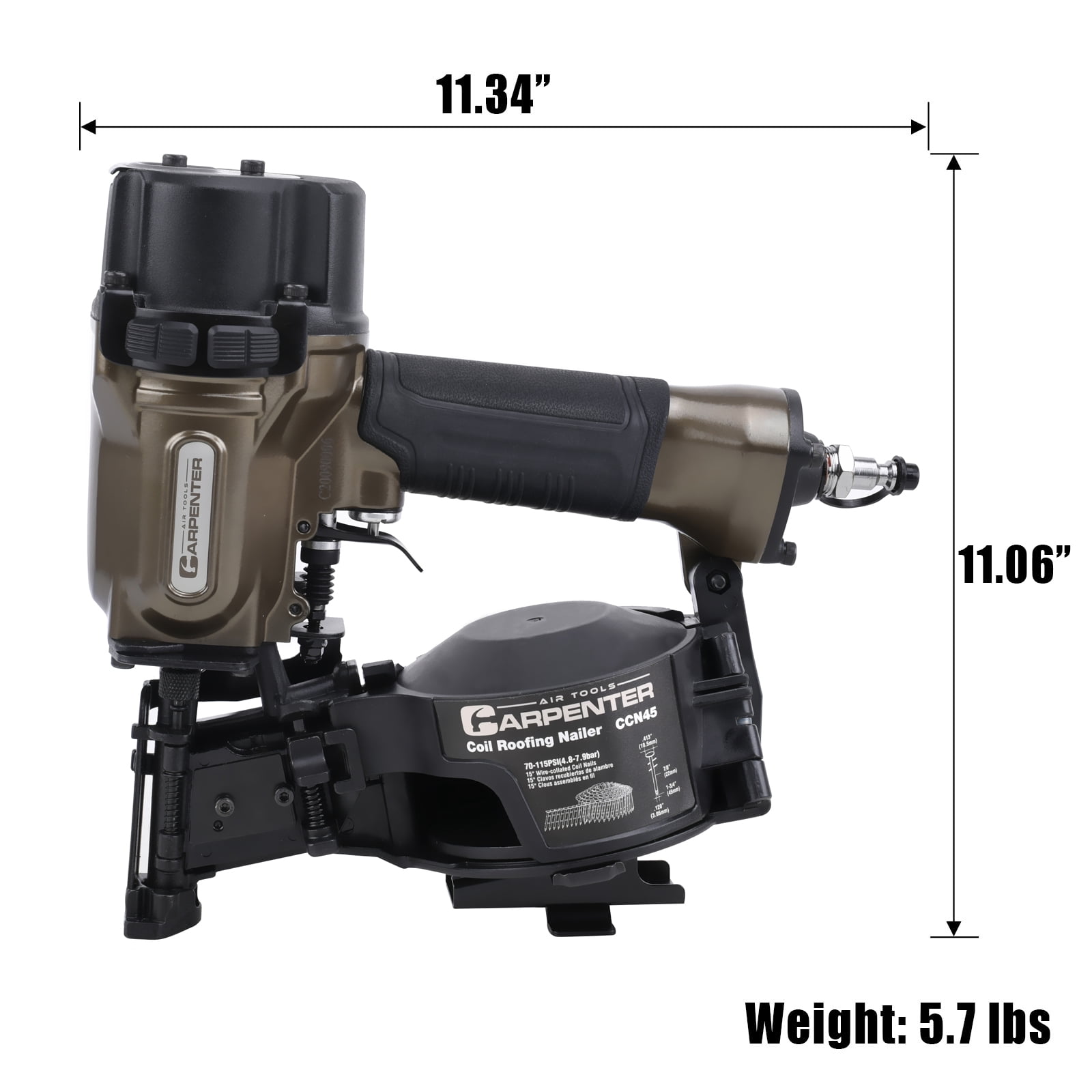 Carpenter Air Tools CCN45 7/8" to 1 3/4" 15° Pneumatic C Roofing Nailer