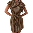thumbnail image 2 of Gamivast Shirt Dress for Women Short Sleeve Sundress V-Neck Casual Dress Striped Print Tie Waist Buttons Down Slim Fit Office Work Wear, 2 of 5