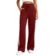 thumbnail image 2 of Hurxie Wide Leg Sweatpants Women High Waisted Baggy Sweat Pants Elastic Elevated Seams Loose Active Pants with Pockets Wine,S, 2 of 6