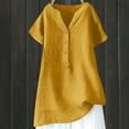 thumbnail image 2 of lulshou Women's Plus Size Tops V-Neck Button Shirt Cotton Linen Blouse Shirt Short Sleeve Loose Tunic T-shirt Summer Fashion Versatile Tops, 2 of 3