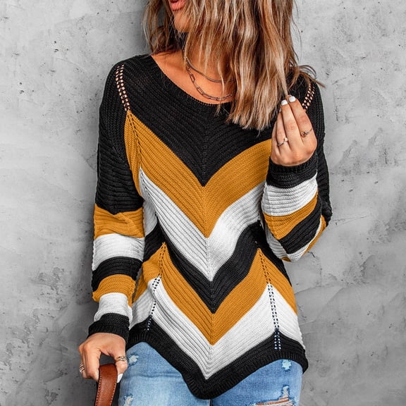 Women's Color-Block V-Neck Knit Sweater - Warm Stylish Cold Weather & Layering Wear