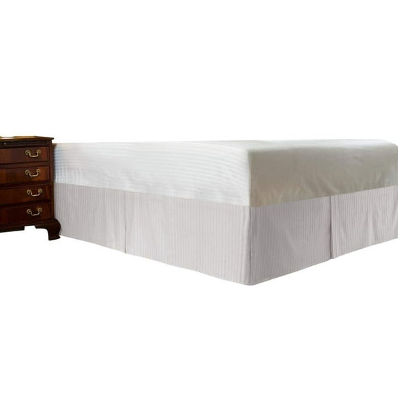 The Great American Store- 600 TC 100% Natural Cotton, Pleated Style Bed Skirt with 23 Inch Drop (Twin Size, Stripe White) -Easy Fit Dust Ruffle, Covers Bed Legs & Frame