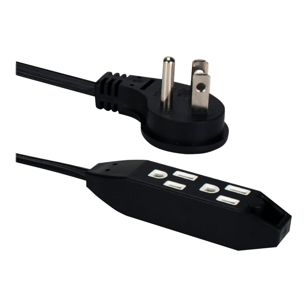 QVS 3Outlet 3Prong 25ft Flat RightAngle Power Extension Cord