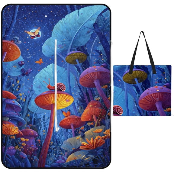 Mushroom Butterfly Flower Outdoor Picnic Blanket, Foldable Waterproof Beach Mat, Portable Beach Blanket for Beach Camping, Hiking, Family Concerts