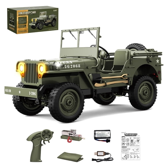 Remote Control Truck, RC Willys Military Jeep Car 1/12 Scale with Rechargeable Battery & Winch System, 2.4Ghz 4x4 Off-Road Remote-Control Crawler Vehicle for Boys Adult, Christmas Birthday Gift