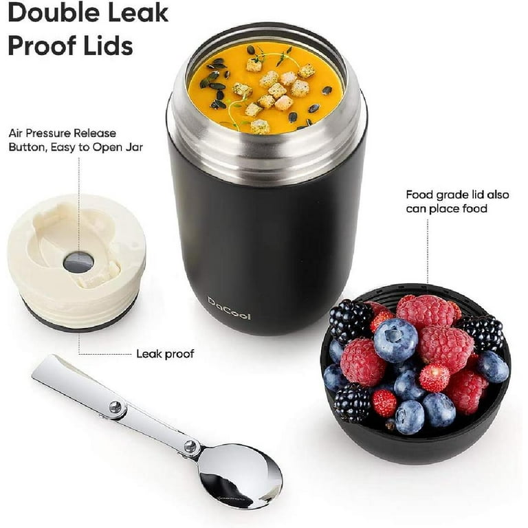  Energify Vacuum Insulated Food Jar. 24oz Thermos Includes  Folding Spoon and Cup. Hot & Cold Drinks, Lunch Container For Kids and  Adults. Made of Premium BPA-Free Stainless Steel, Leak Proof, Grey. 
