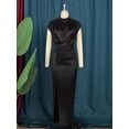 thumbnail image 5 of Women'S Satin High Slit Maxi Dress - Elegant Mock Neck Cap Sleeve Formal Attire Black L, 5 of 8