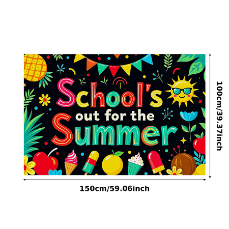 Colorful Summer Themed Banner with Fruits Emojis and Party Elements for School s Out Celebrations Party Decorations Photography Props Summer Backdrop Decor Background