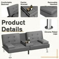 thumbnail image 6 of Lacoo Linen Futon Sofa Bed Modern Convertible Sleeper Couch with Removable Armrests & Cup Holders for Living Room,Small Spaces,PU Leather Gray, 6 of 7