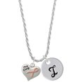 thumbnail image 1 of Delight Jewelry Silvertone Small Heart with Pink Ribbon ''The Cure'' Silvertone Script Initial Disc - I - Charm Necklace, 20"+3", 1 of 4